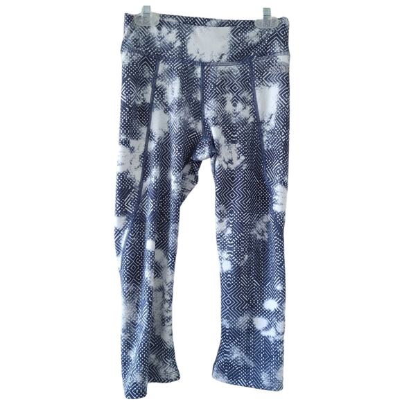 North Face Capri Leggings XS Black White Abstract Print Athletic Pull on Pant - Picture 1 of 5